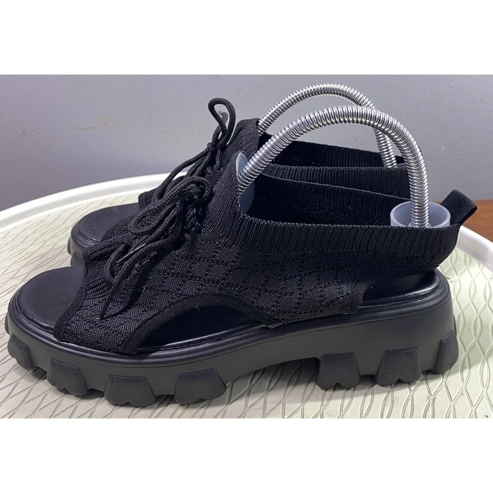 Unbranded Women's Summer Open Toe Mesh Lace-up‎ Sneaker Sandals Black NWOB SZ. 8
